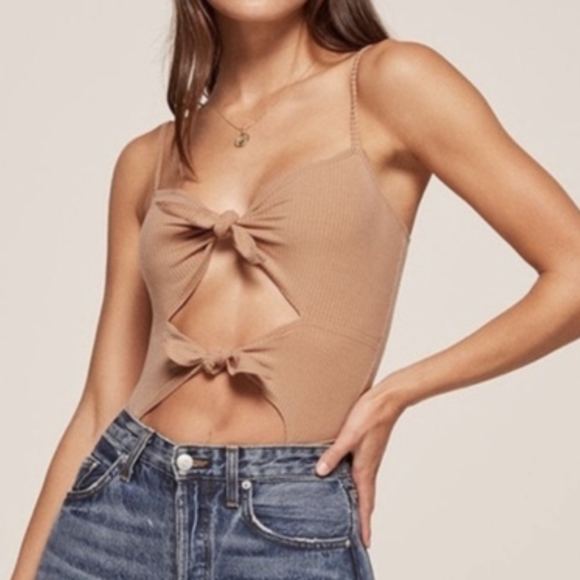 Reformation Cardoba Ribbed Now Tie Bodysuit - Picture 1 of 8